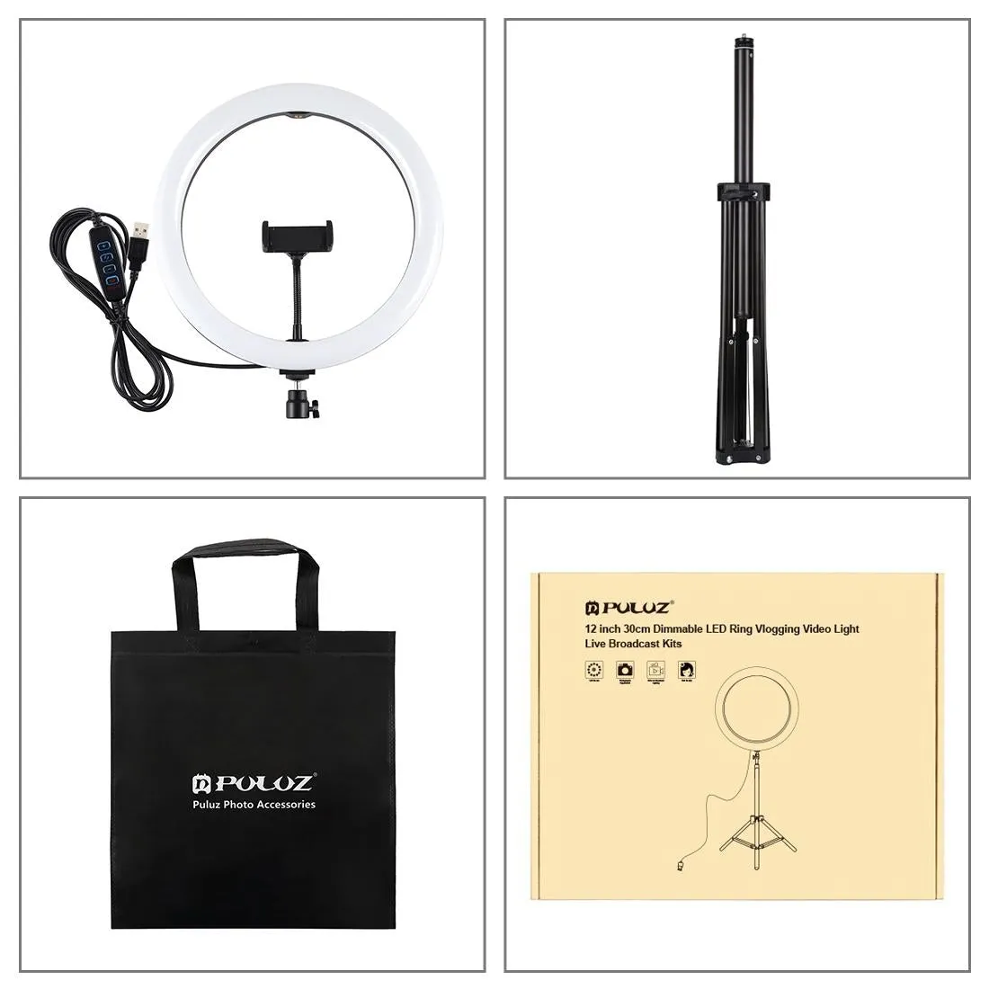 11.8" LED Ring Light with Tripod and Phone Clamp | 3 Modes | Dual Colour Temperature Dimmable | Black