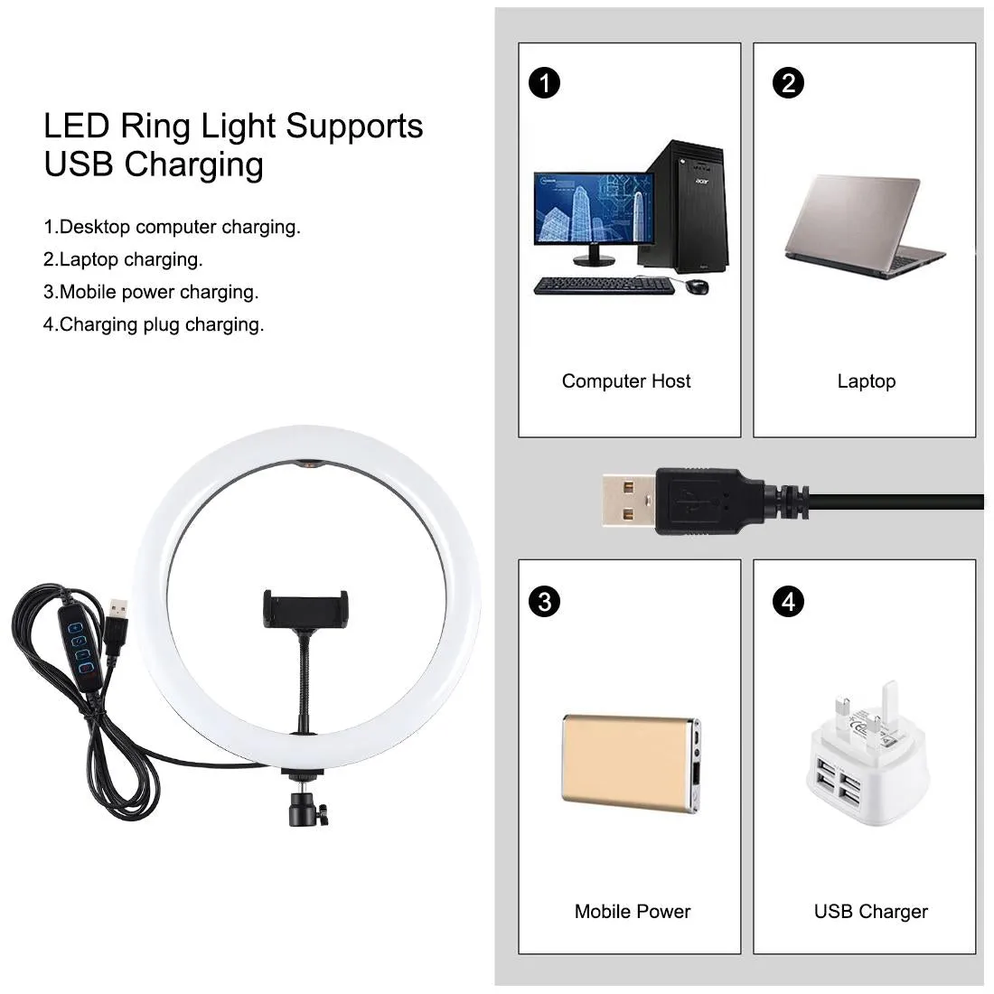 11.8" LED Ring Light with Tripod and Phone Clamp | 3 Modes | Dual Colour Temperature Dimmable | Black