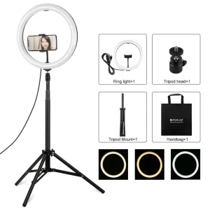 11.8" LED Ring Light with Tripod and Phone Clamp | 3 Modes | Dual Colour Temperature Dimmable | Black