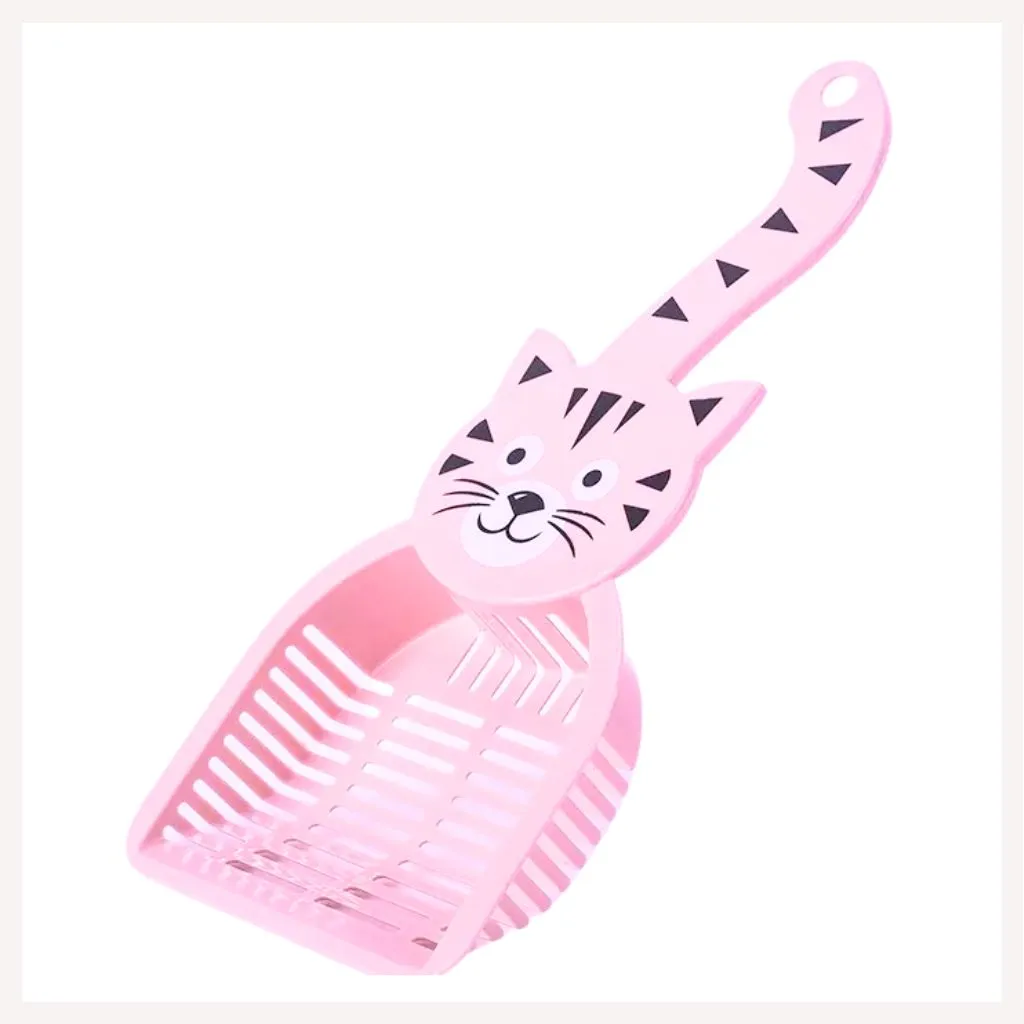 A a Pets' Cat Litter Cleaning Scooper Deep Shovel Tray with Cute Cat Design Handle