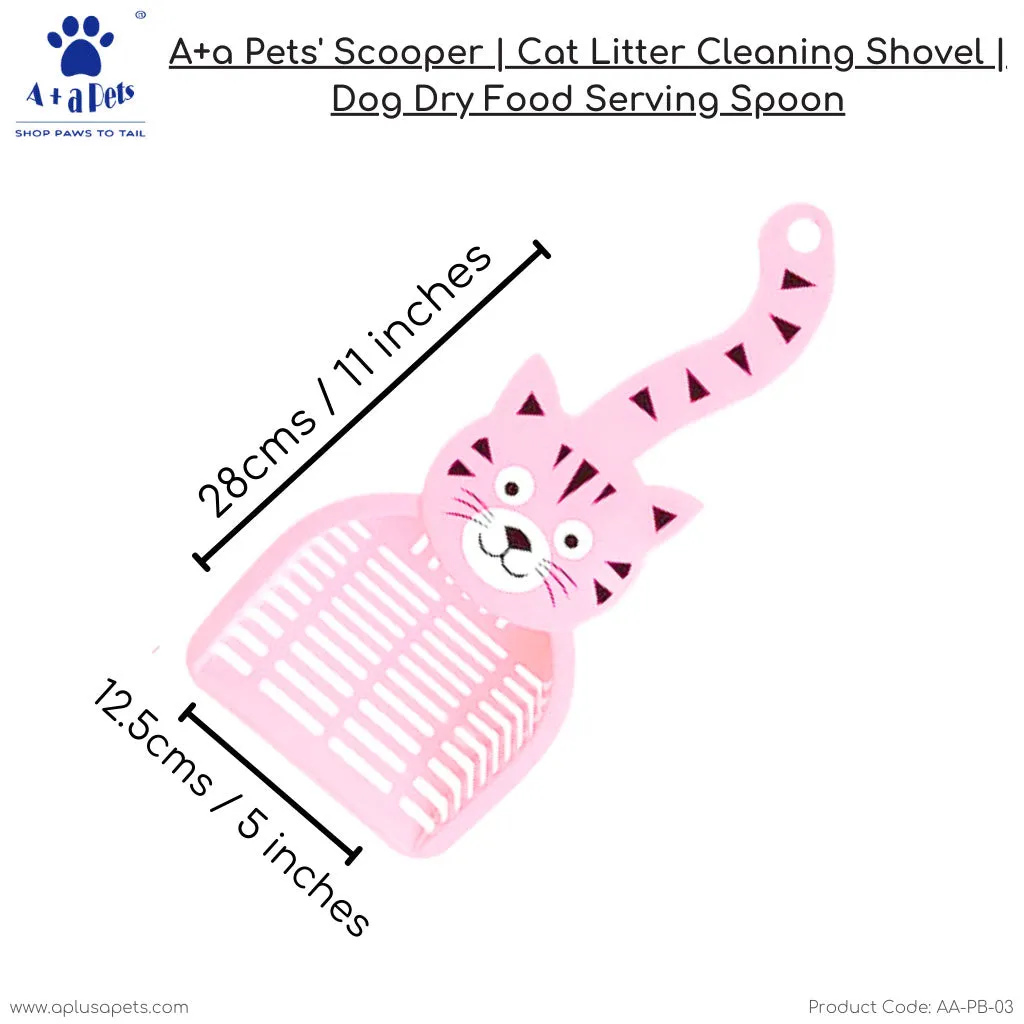 A a Pets' Cat Litter Cleaning Scooper Deep Shovel Tray with Cute Cat Design Handle