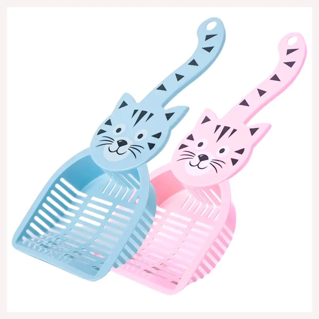 A a Pets' Cat Litter Cleaning Scooper Deep Shovel Tray with Cute Cat Design Handle