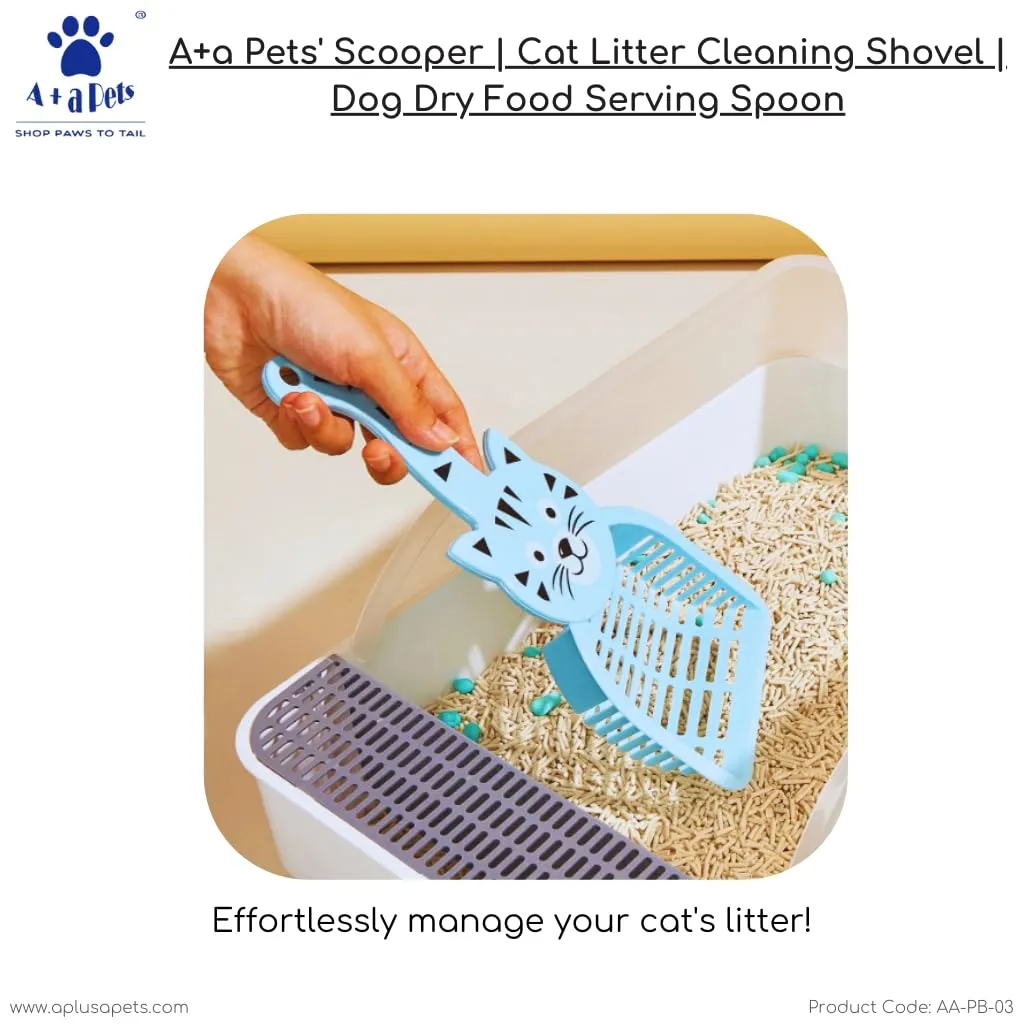 A a Pets' Cat Litter Cleaning Scooper Deep Shovel Tray with Cute Cat Design Handle