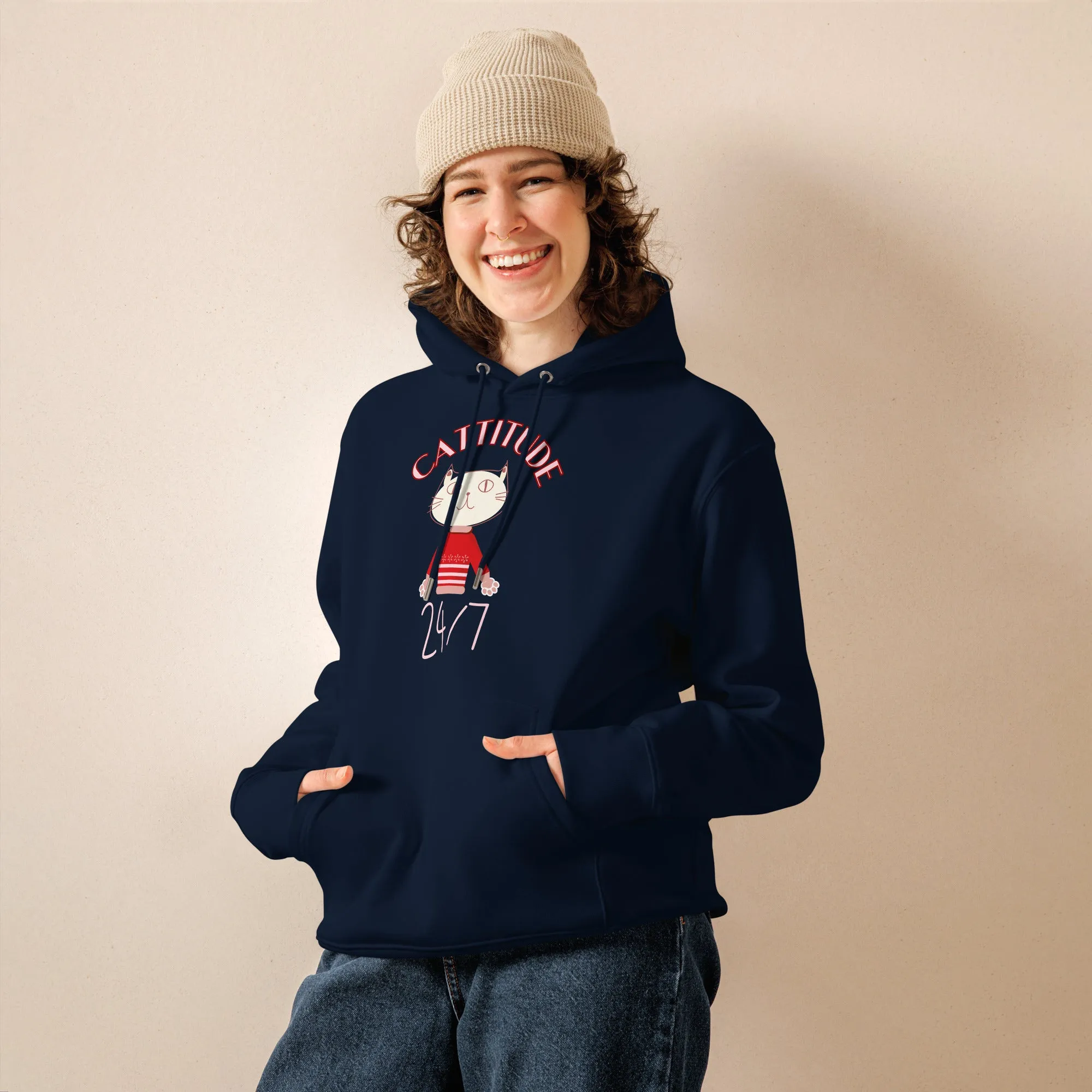 Cattitude 24/7 Hoodie – Organic Cotton Cat Print