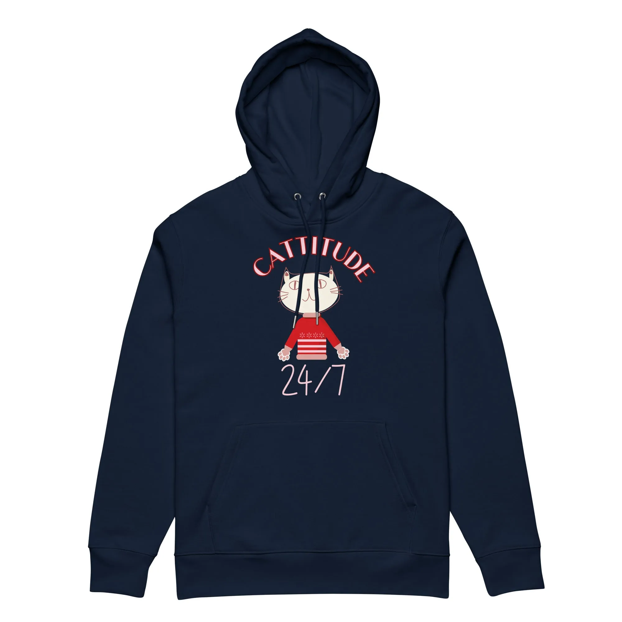 Cattitude 24/7 Hoodie – Organic Cotton Cat Print