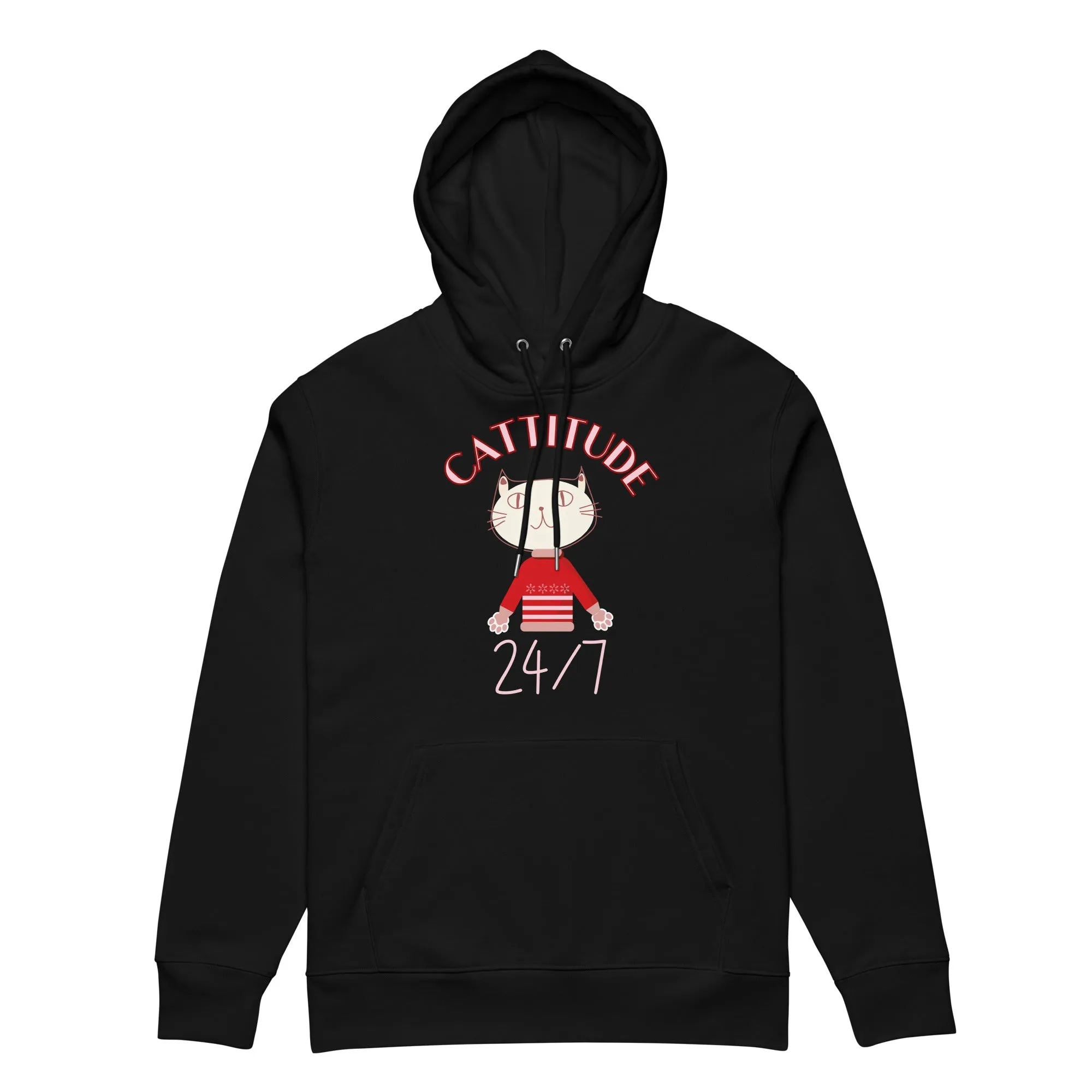 Cattitude 24/7 Hoodie – Organic Cotton Cat Print