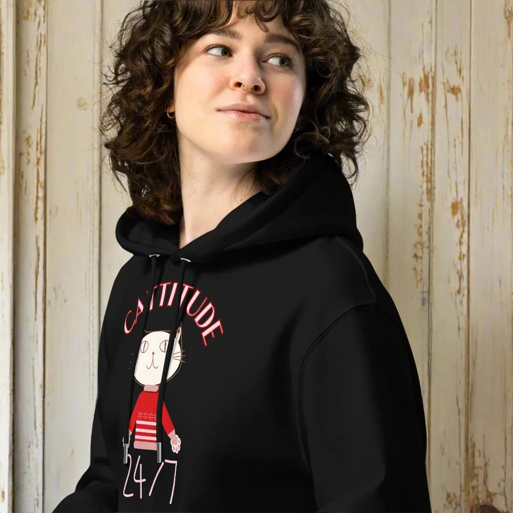Cattitude 24/7 Hoodie – Organic Cotton Cat Print