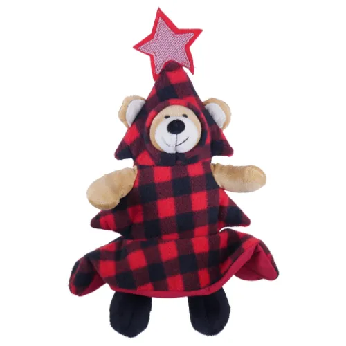 Cupid & Comet | Christmas Dog Toy | Squeaky Bauble Tartan Christmas Tree Bear