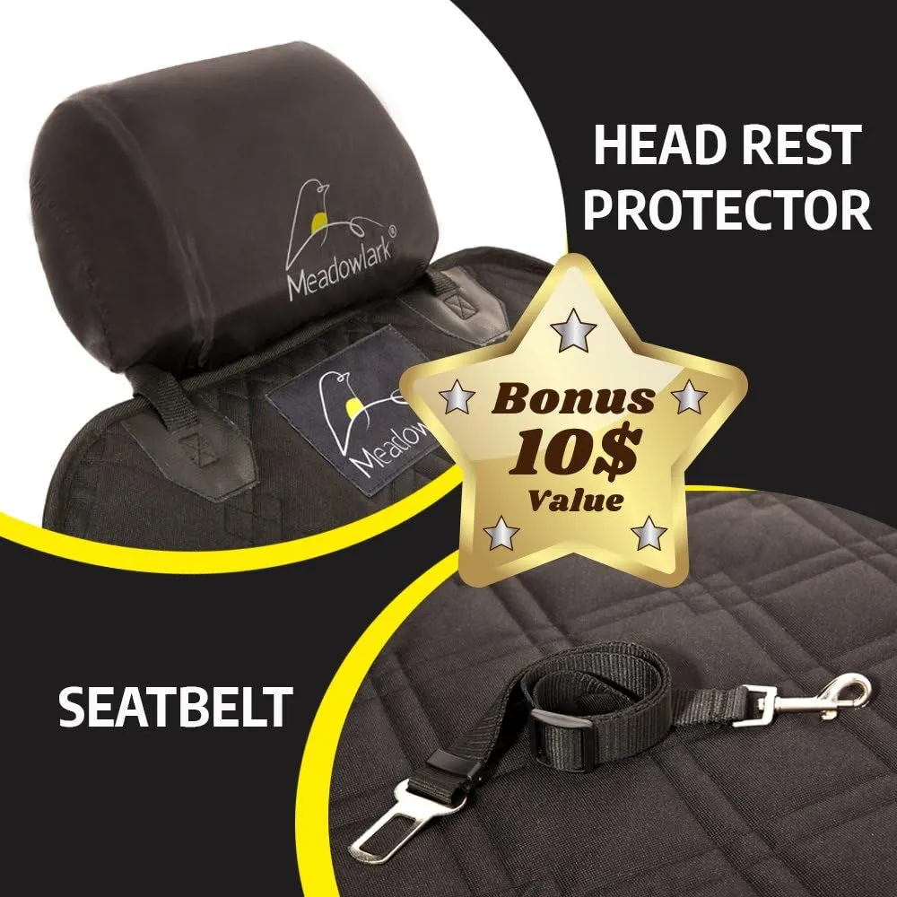 Dog Car Seat Cover for Front Seat, Water Repellent Dog Seat Covers for Cars, Dog Accessories, Durable Nonslip Washable Dog Car Seat Protector for Pet Fur W/Free Seat Belt   Headrest Cover