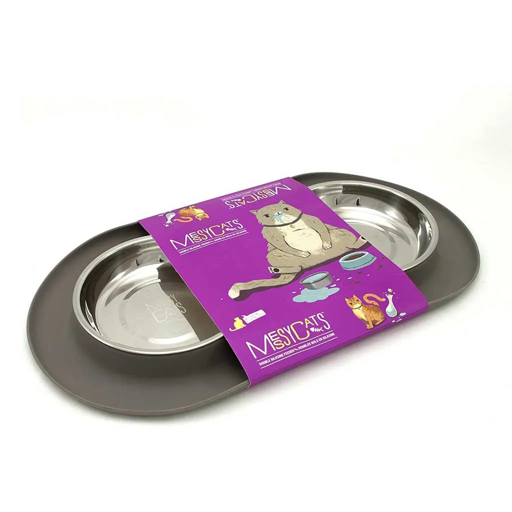 Double Silicone Feeder with Stainless Saucer Shaped Bowl