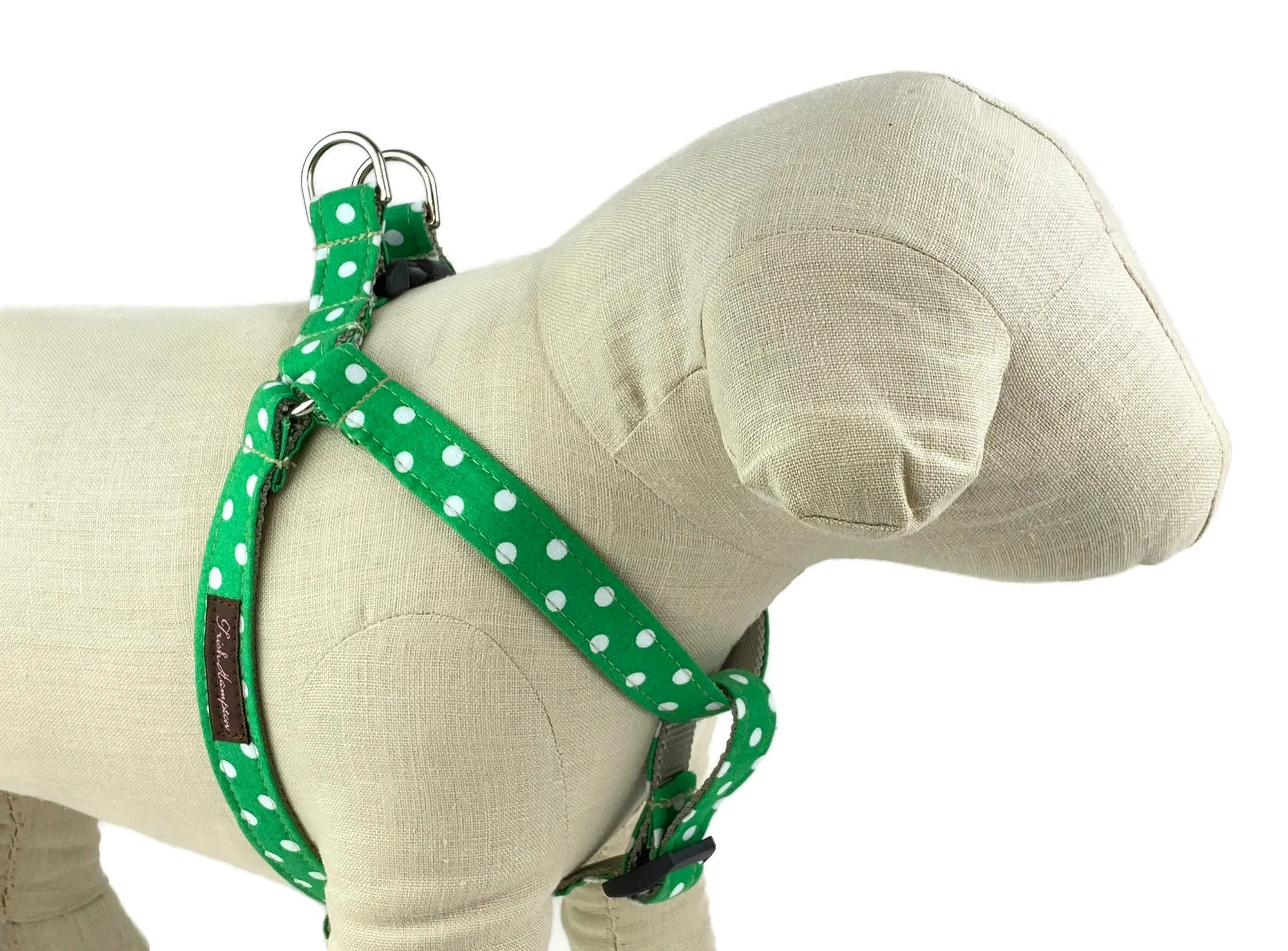 Kelly Green/White Polka Dot Dog Harness - 503