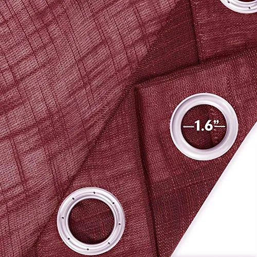 LINENWALAS Bamboo, Cotton Floral Grommet Window Eyelet Sheer Curtain, Window 4.5 X 5 Feet, Black, Maroon, Pack of 2