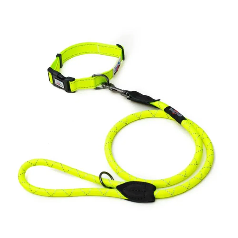 Long Paws Neon Collar & Reflective Rope Lead Dog Walking Set