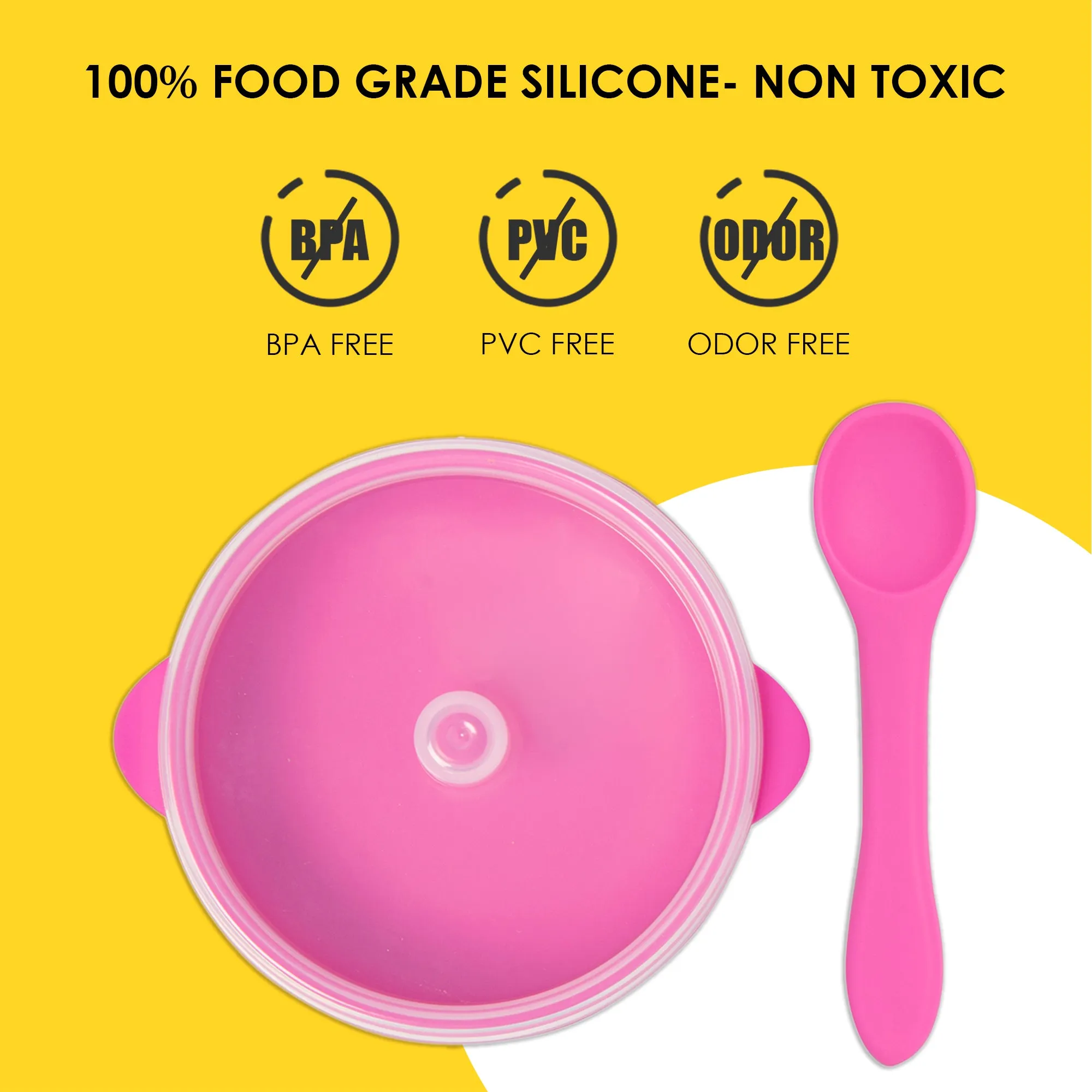 Magenta Silicon Bowl With Lid And Spoon Set