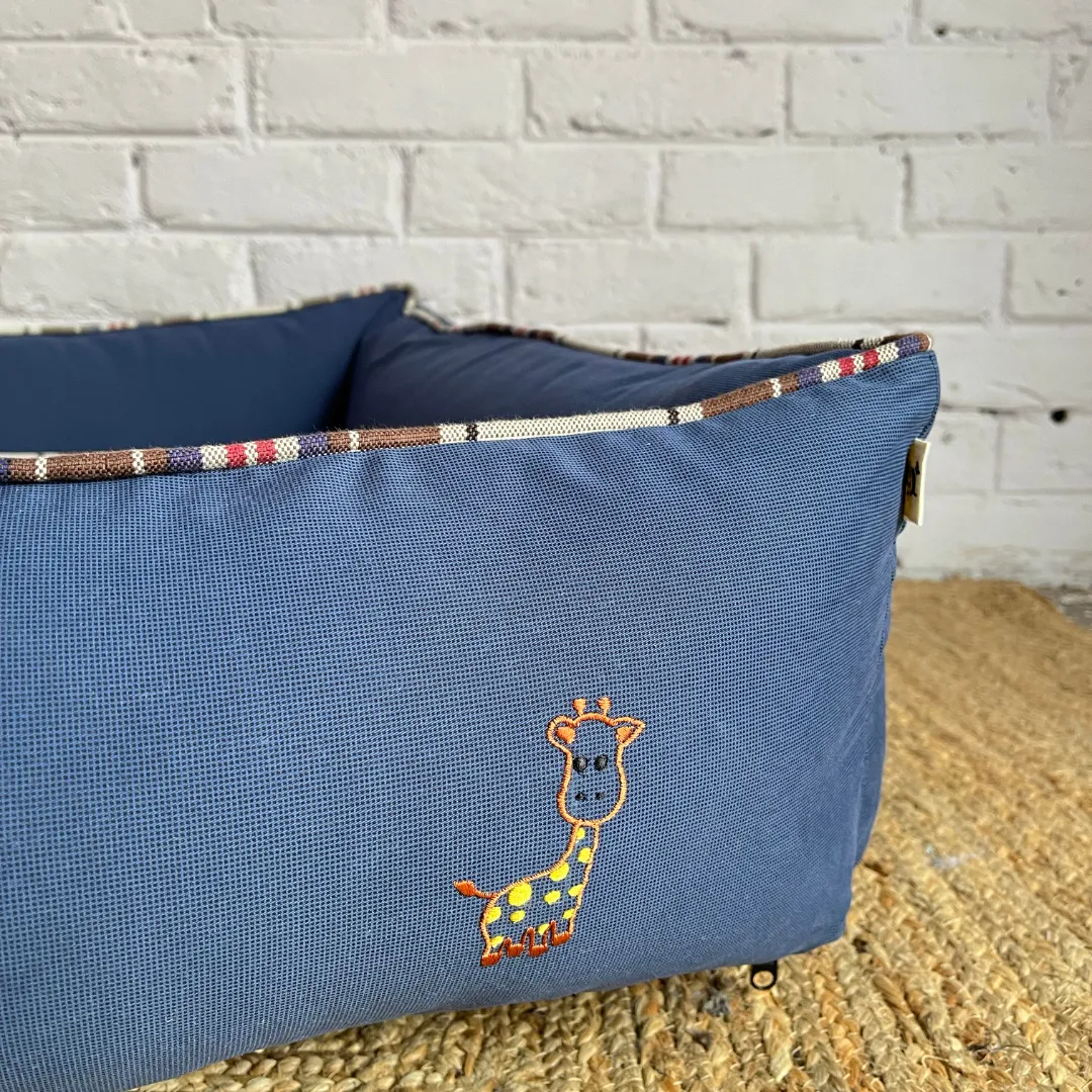 PoochMate OAK 3.0 :  Baby Giraffes Blue & Beige Tartan Dog Bed : Small
