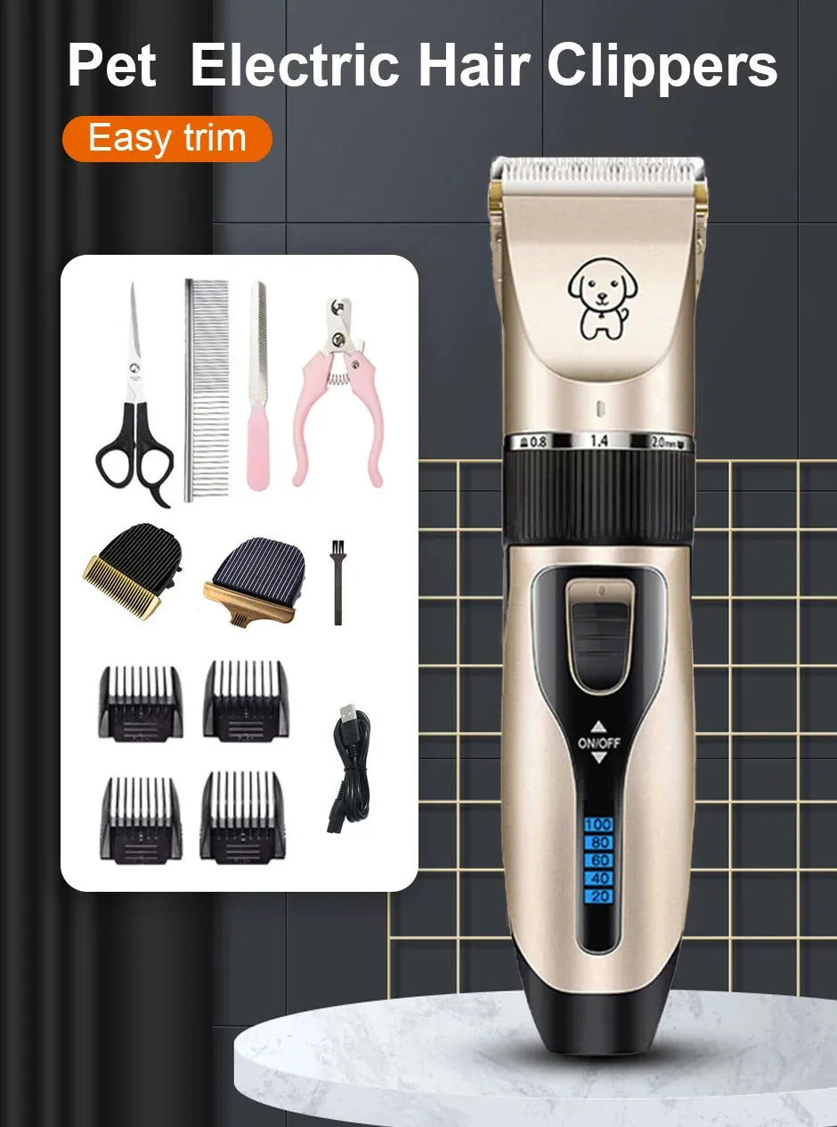 Professional Rechargeable Pet Hair Clipper Set - Low Noise Grooming for Dogs, Cats, and More
