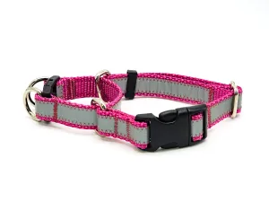 Semi-Breakaway Quick Release Martingale | Reflective rose pink | Medium 12.5"-16" in 3/4" wide