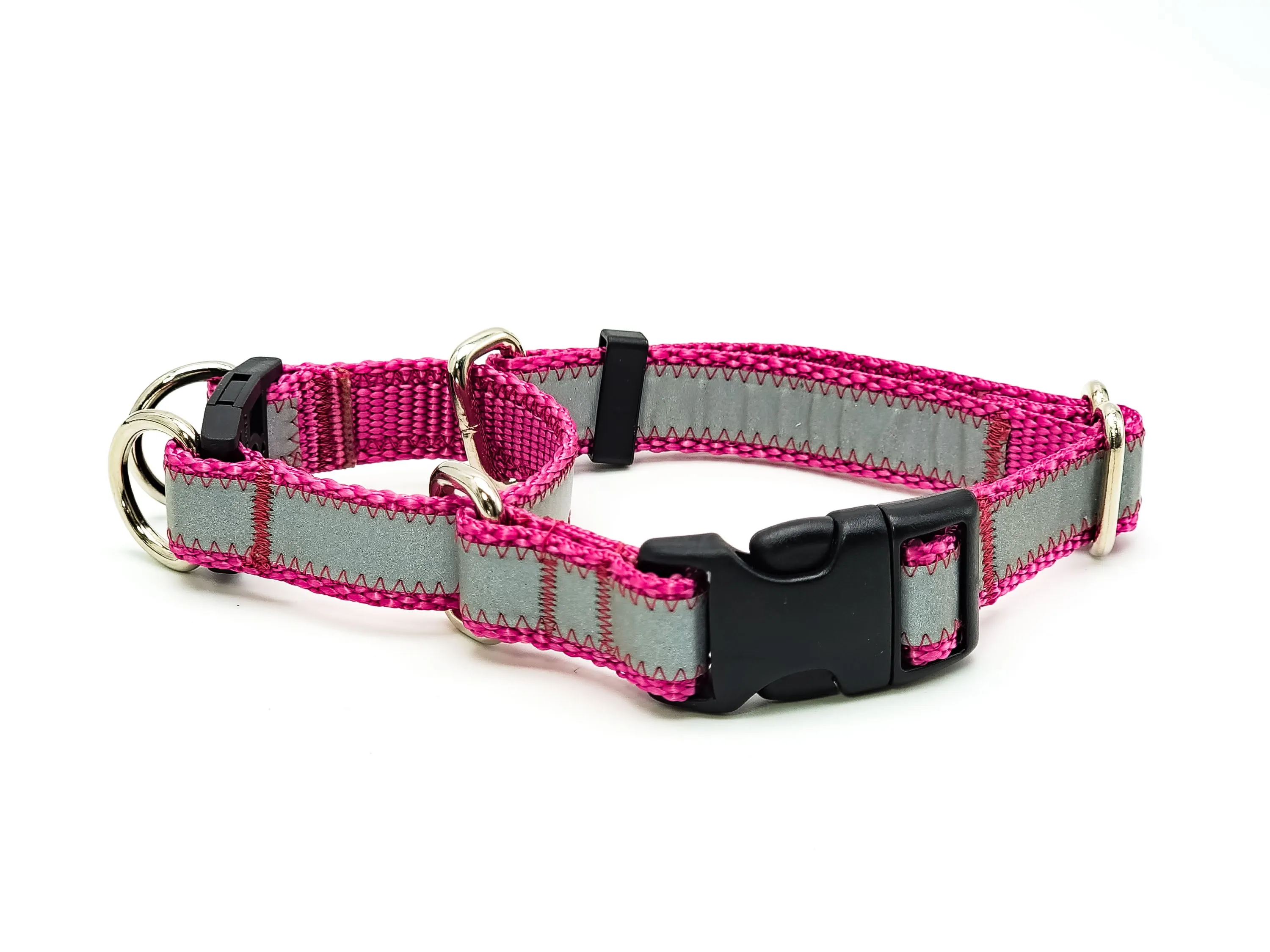 Semi-Breakaway Quick Release Martingale | Reflective rose pink | Medium 12.5"-16" in 3/4" wide