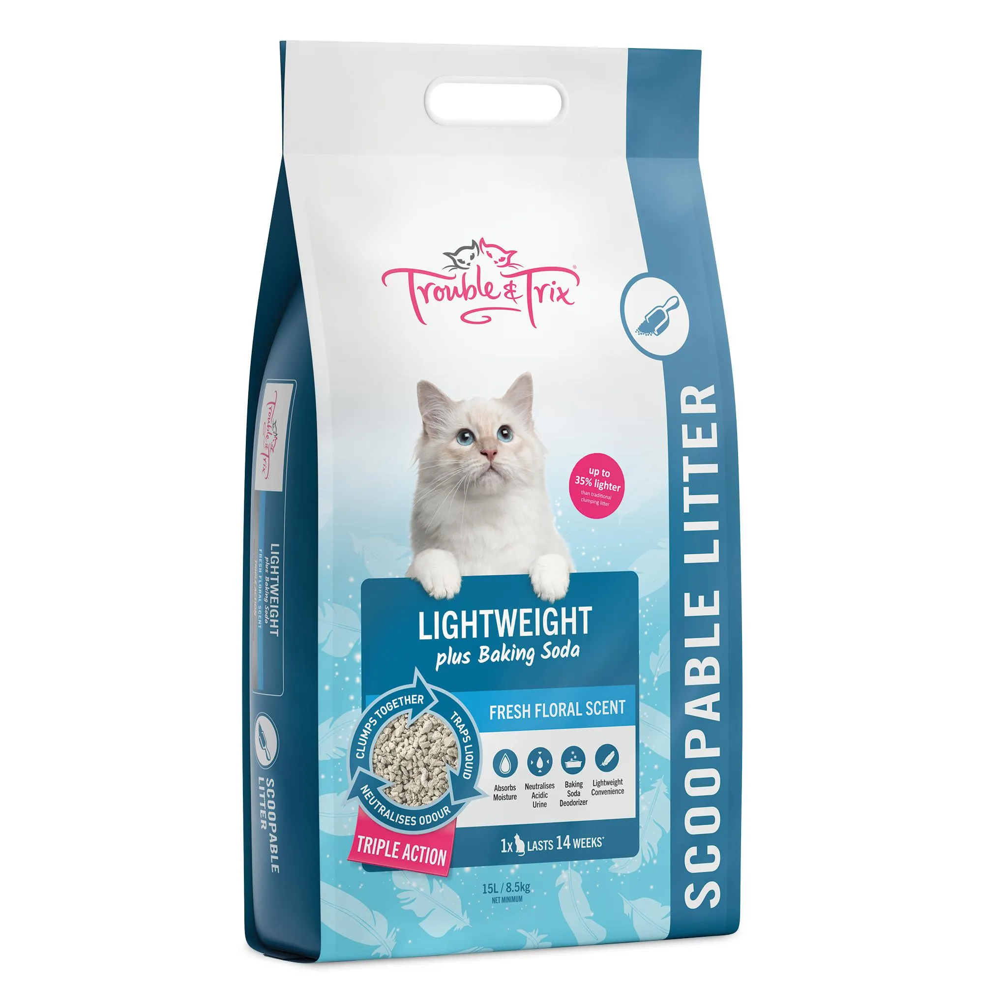 Trouble and Trix Lightweight Baking Soda Clumping Cat Litter 15L/8.5kg^^^